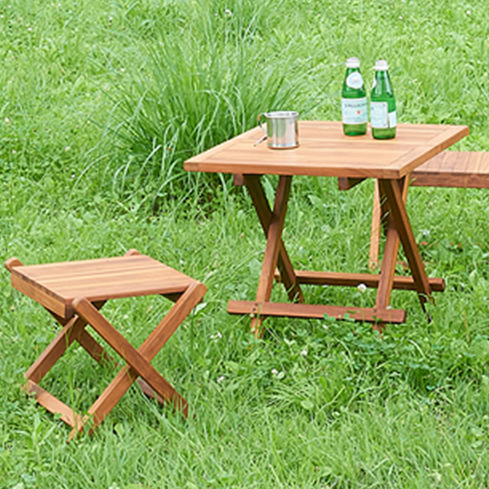 비카 티크나무 소형 야외테이블+의자 2개 세트 캠핑테이블세트 원목테이블
