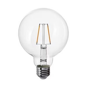 이케아 LUNNOM 룬놈 LED 전구 E26 150루멘 구형 투명 95mm 따뜻한색/조명/스탠드/램프